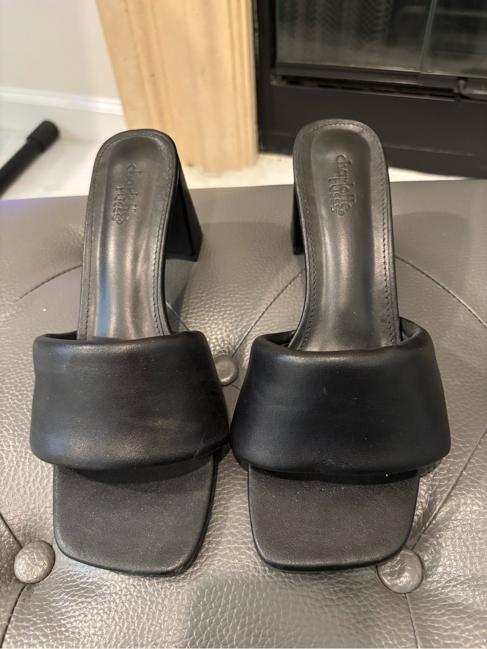 Black Padded Square-Toe Heels - Women's